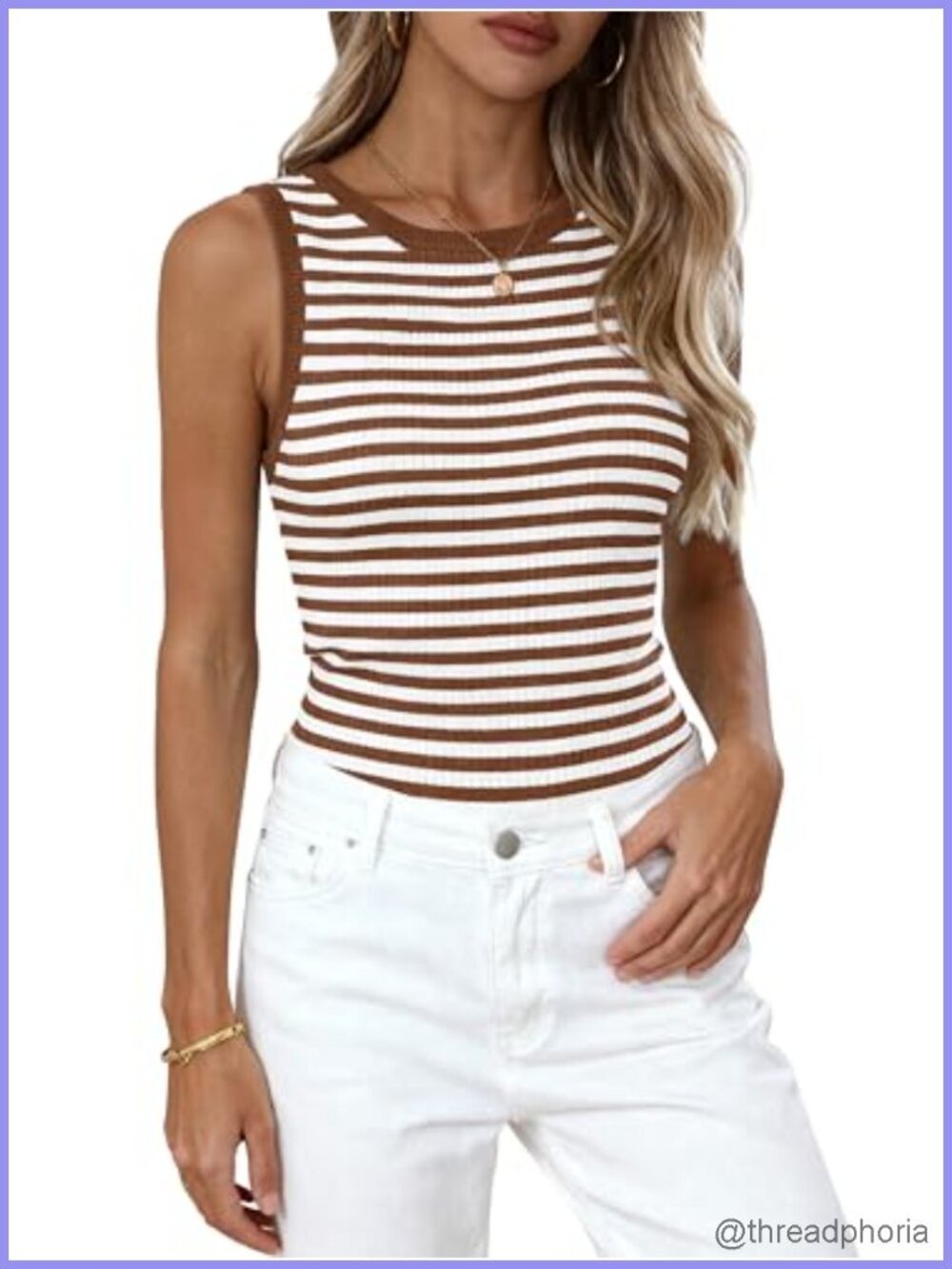 Ribbed Knit Tank Top - Sleeveless Striped Summer Top